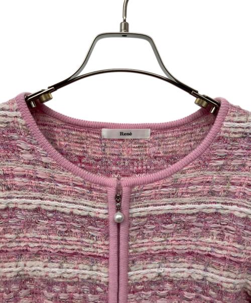 Rene（ルネ）Rene (ルネ) パールジップツイードノーカラージャケット ピンク サイズ:38の古着・服飾アイテム