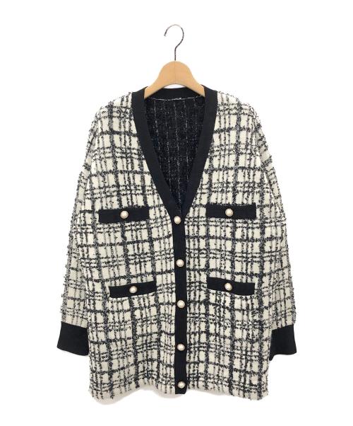 Diagram（ダイアグラム）Diagram (ダイアグラム) ツイードミドルニットカーディガン ホワイト サイズ:ＳＩＺＥ３６の古着・服飾アイテム