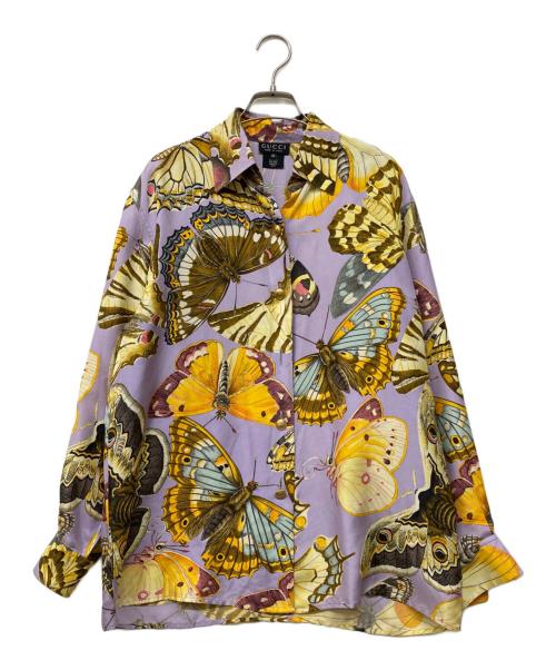 GUCCI（グッチ）GUCCI (グッチ) バタフライシルクシャツ パープル サイズ:42の古着・服飾アイテム