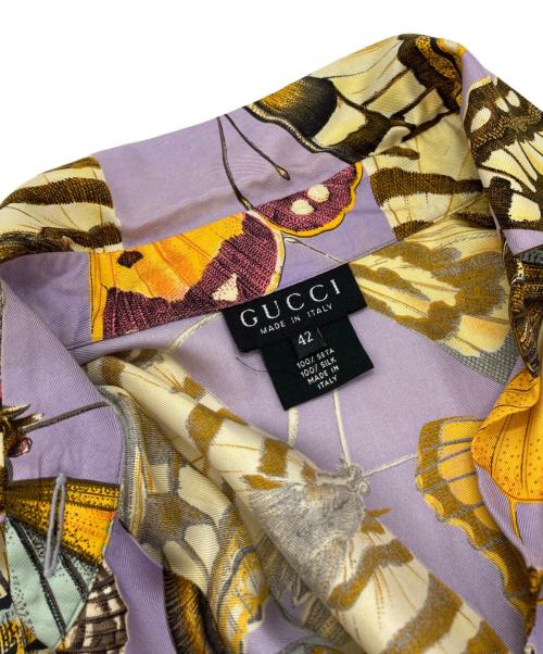 GUCCI（グッチ）GUCCI (グッチ) バタフライシルクシャツ パープル サイズ:42の古着・服飾アイテム