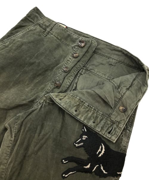 GUCCI（グッチ）GUCCI (グッチ) ウルフパッチコーデュロイパンツ オリーブ サイズ:76ｃｍ（W30)の古着・服飾アイテム