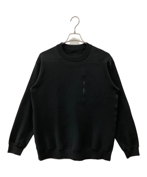 DESCENTE ALLTERRAIN（デザイント オルテライン）Descente ALLTERRAIN (デザイント オルテライン) フュージョンニットストライプクルーネック ブラック サイズ:Fの古着・服飾アイテム