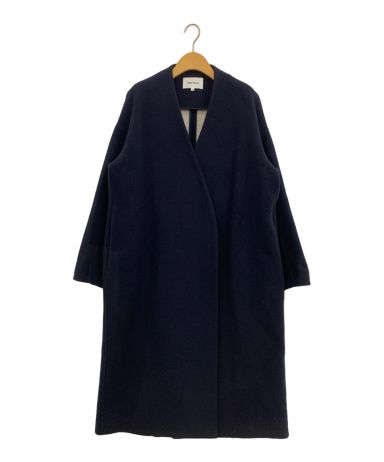 ENFOLD エンフォルド ノーカラー ジャケット 38 ネイビー 中古・古着通販】ENFOLD (エンフォルド) ウールソフトリバーノーカラー