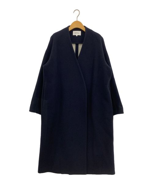 ENFOLD（エンフォルド）ENFOLD (エンフォルド) ウールソフトリバーノーカラーコート ネイビー サイズ:38の古着・服飾アイテム
