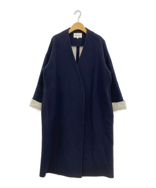 ENFOLD（エンフォルド）ENFOLD (エンフォルド) ウールソフトリバーノーカラーコート ネイビー サイズ:38の古着・服飾アイテム