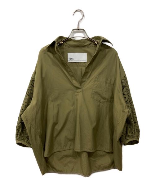 ticca（ティッカ）ticca (ティッカ) コットンレースパフスリーブブラウス カーキ サイズ:Freeの古着・服飾アイテム