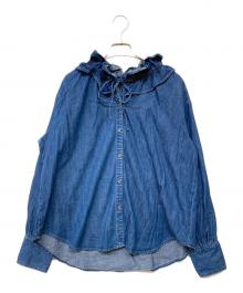 Rie miller（リエ ミラー）の古着「フリルギャザーデニムブラウス」｜インディゴ