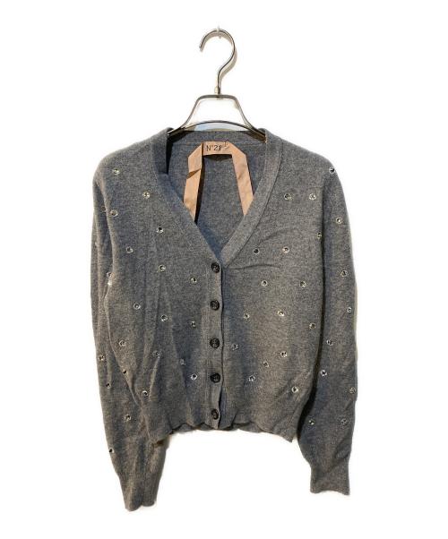 N°21（ヌメロヴェントゥーノ）N°21 (ヌメロヴェントゥーロ) クリスタル装飾カーディガン グレー サイズ:36の古着・服飾アイテム