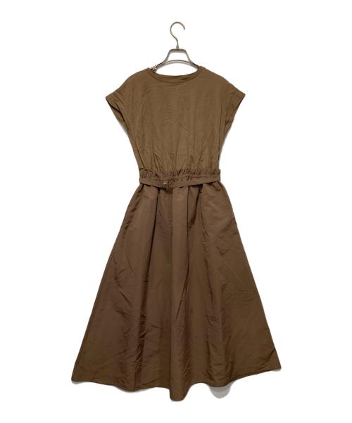 green label relaxing（グリーンレーベルリラクシング）green label relaxing (グリーンレーベルリラクシング) カットソー × タフタ ベルト ワンピース ブラウン サイズ:-の古着・服飾アイテム