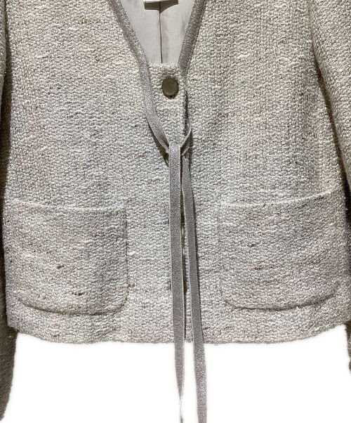 CHANEL（シャネル）CHANEL (シャネル) Coco Button No Collar Tweed Jacket（ココボタンノーカラーツイードジャケット） ライトグレー サイズ:36の古着・服飾アイテム
