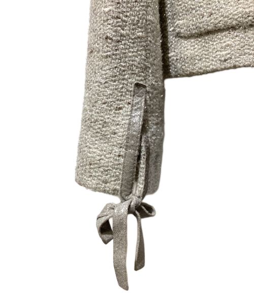 CHANEL（シャネル）CHANEL (シャネル) Coco Button No Collar Tweed Jacket（ココボタンノーカラーツイードジャケット） ライトグレー サイズ:36の古着・服飾アイテム