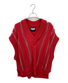 MAISON SPECIAL（メゾンスペシャル）の古着「Cable Knitting Sheer Intarsia PO V-neck Knit Vest」｜レッド