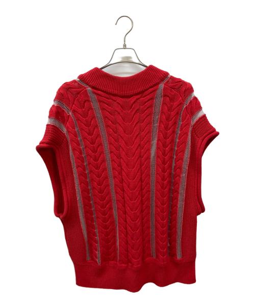 MAISON SPECIAL（メゾンスペシャル）MAISON SPECIAL (メゾンスペシャル) Cable Knitting Sheer Intarsia PO V-neck Knit Vest レッド サイズ:1の古着・服飾アイテム