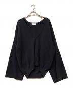 SOLAMONATソラモナ）の古着「ウエハースニットワイドスリーブVネックプルオーバー」｜ネイビー