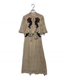 Lily Brown（リリーブラウン）の古着「オリエンタルモチーフレースドレス」｜ベージュ