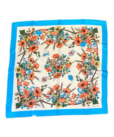 【新品】限定品　GUCCI グッチ × ドラえもん スカーフ シルク　イタリア製 入手困難◇GUCCI ドラえもん×グッチ コラボ シルクスカーフ GG