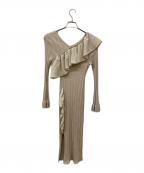 HER LIP TOハーリップトゥ）の古着「Ruffle Wrap Rib Knit Dress」｜ベージュ