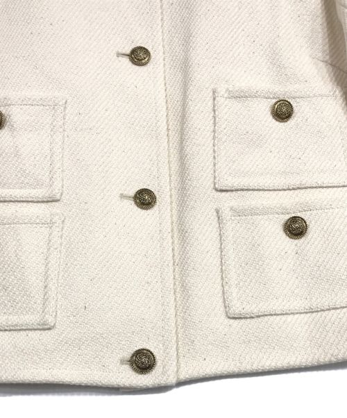 -M-（ミディアム）-M- (ミディアム) ノーカラージャケット アイボリー サイズ:ミディアムの古着・服飾アイテム