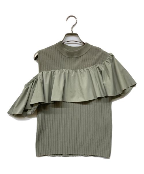 Diagram（ダイアグラム）Diagram (ダイアグラム) ギャザーフリルニットトップ グリーン サイズ:36の古着・服飾アイテム