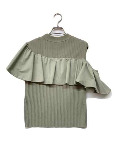 Diagram（ダイアグラム）Diagram (ダイアグラム) ギャザーフリルニットトップ グリーン サイズ:36の古着・服飾アイテム