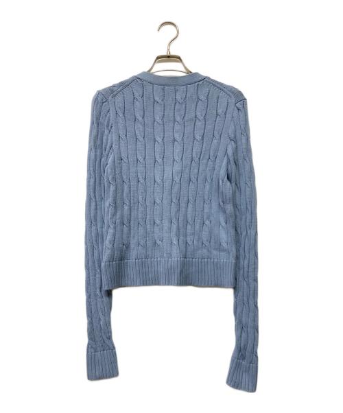 POLO RALPH LAUREN（ポロ・ラルフローレン）POLO RALPH LAUREN (ポロ・ラルフローレン) QRタグ PIMA COTTON ポニー刺繍ケーブルニットカーディガン ライトブルー サイズ:Sの古着・服飾アイテム