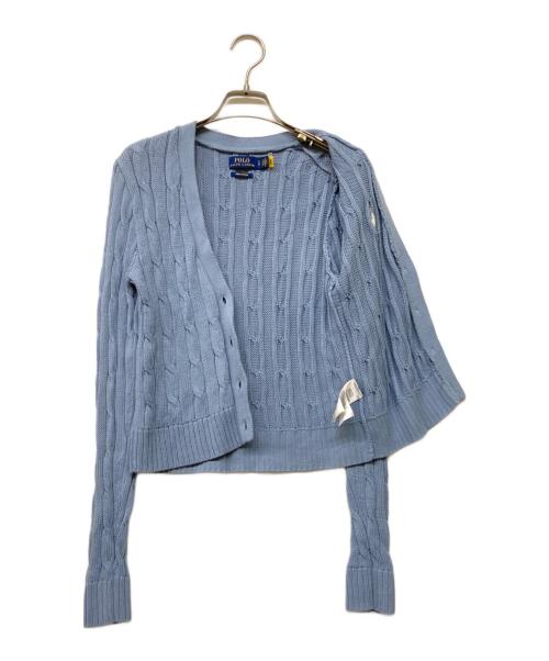 POLO RALPH LAUREN（ポロ・ラルフローレン）POLO RALPH LAUREN (ポロ・ラルフローレン) QRタグ PIMA COTTON ポニー刺繍ケーブルニットカーディガン ライトブルー サイズ:Sの古着・服飾アイテム