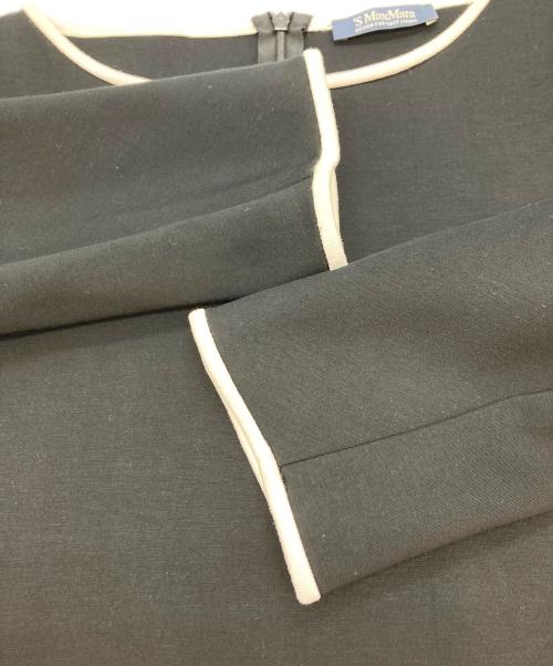 'S Max Mara（エスマックスマーラ）'S Max Mara (エスマックスマーラ) パイピングボートネックワンピース ブラック サイズ:Mの古着・服飾アイテム