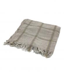 Y's（ワイズ）の古着「リネン混チェックストール」｜ベージュ