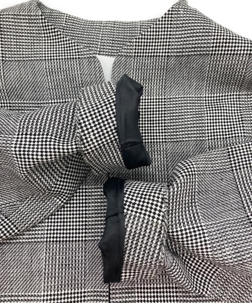 Mame Kurogouchi（マメクロゴウチ）mame kurogouchi (マメクロゴウチ) Houndstooth Geometric Plaid Collarless Jacket グレー×ホワイト サイズ:1の古着・服飾アイテム