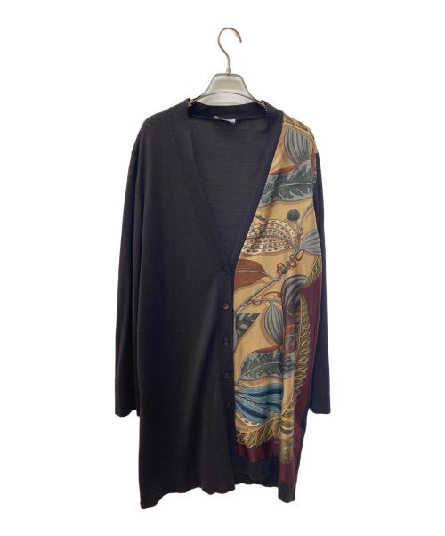 Salvatore Ferragamo（サルヴァトーレ フェラガモ）Salvatore Ferragamo (サルヴァトーレ フェラガモ) シルク切替ロングカーディガン ブラウン サイズ:Lの古着・服飾アイテム