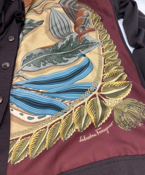 Salvatore Ferragamo（サルヴァトーレ フェラガモ）Salvatore Ferragamo (サルヴァトーレ フェラガモ) シルク切替ロングカーディガン ブラウン サイズ:Lの古着・服飾アイテム