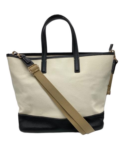 NEWYORKER（ニューヨーカー）NEWYORKER (ニューヨーカー) レザーキャンバス切替2WAYトートバッグ ナチュラル×ブラックの古着・服飾アイテム