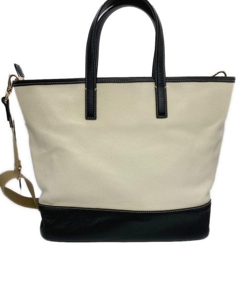 NEWYORKER（ニューヨーカー）NEWYORKER (ニューヨーカー) レザーキャンバス切替2WAYトートバッグ ナチュラル×ブラックの古着・服飾アイテム