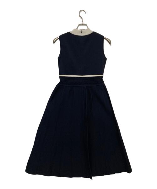 Maglie le cassetto（マーリエ ル カセット）Maglie le cassetto (マーリエ ル カセット) バイカラーニットワンピース ネイビー×ホワイト サイズ:７の古着・服飾アイテム