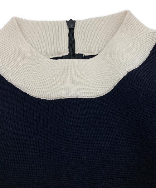 Maglie le cassetto（マーリエ ル カセット）Maglie le cassetto (マーリエ ル カセット) バイカラーニットワンピース ネイビー×ホワイト サイズ:７の古着・服飾アイテム