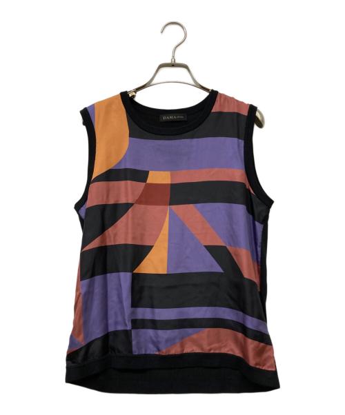 DAMA collection（ダーマコレクション）DAMA collection (ダーマコレクション) アンサンブルドッキングシルクカーディガン パープル×ブラック サイズ:Lの古着・服飾アイテム