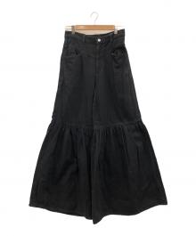 LIVINGTONE（リヴィントーン）の古着「ギャザー ワイドデニムパンツ」｜ブラック