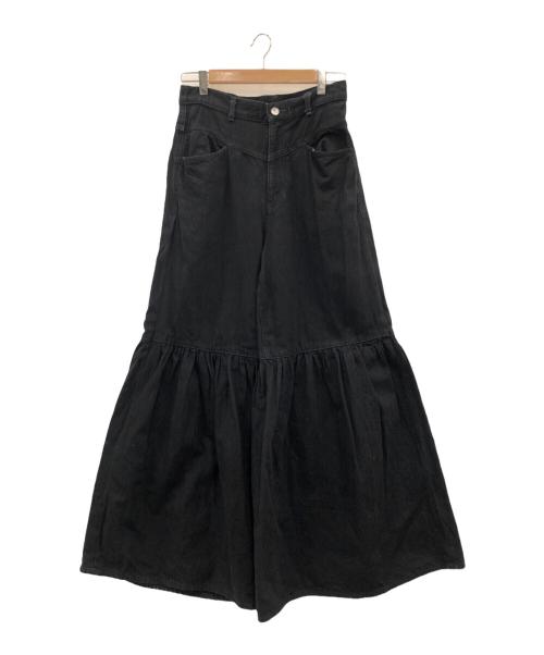 LIVINGTONE（リヴィントーン）LIVINGTONE (リヴィントーン) ギャザー ワイドデニムパンツ ブラック サイズ:38の古着・服飾アイテム