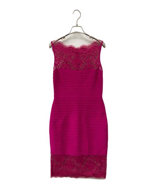 TADASHI SHOJI（タダシ ショージ）TADASHI SHOJI (タダシ ショージ) レース切替ニットワンピース パープル サイズ:XSの古着・服飾アイテム