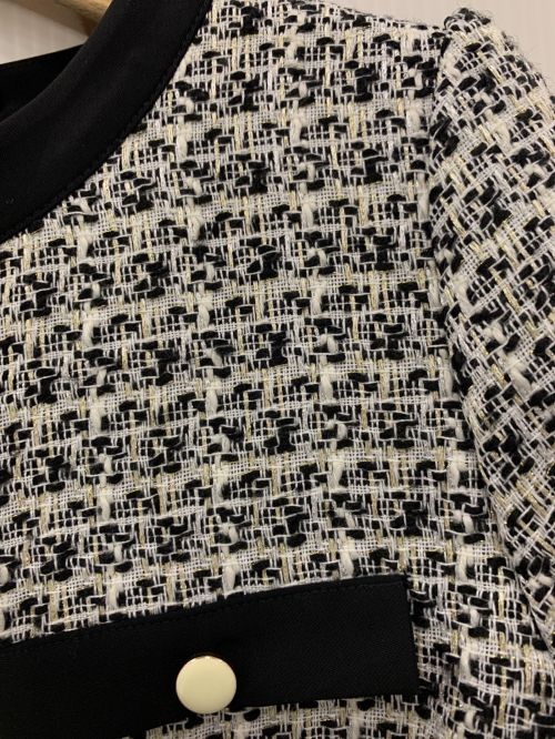 TONAL（トーナル）TONAL (トーナル) ツイードクルーネック金釦ジャケット ブラック サイズ:38の古着・服飾アイテム