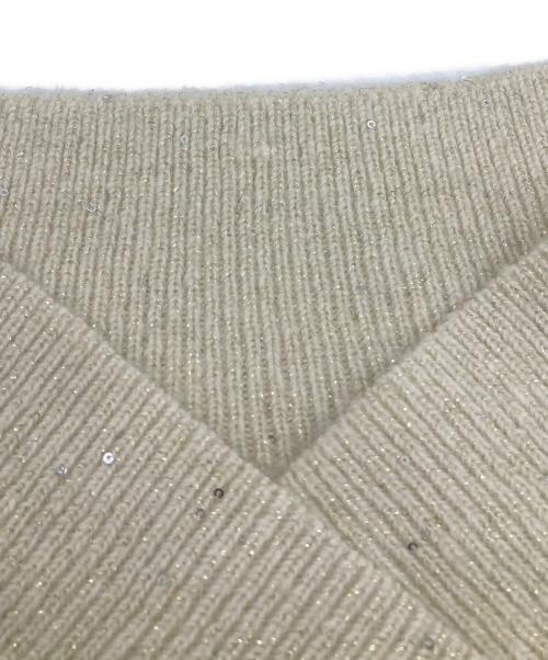 TONAL（トーナル）TONAL (トーナル) スパンコールVネックニット アイボリー サイズ:38の古着・服飾アイテム