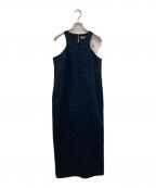 CASA FLINEカーサフライン）の古着「デコルテカットノースリーブIラインリネンドレス」｜ブラック