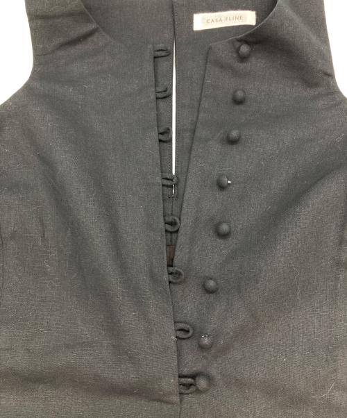 CASA FLINE（カーサフライン）CASA FLINE (カーサフライン) デコルテカットノースリーブIラインリネンドレス ブラック サイズ:Free 未使用品の古着・服飾アイテム