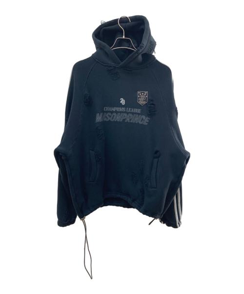 masonprince（メゾンプリンス）MASONPRINCE (メゾンプリンス) ラグランサイドラインダメージ加工パーカー ブラック サイズ:2の古着・服飾アイテム