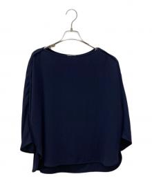 DES PRES（デ プレ）の古着「ジャージーライクジョーゼット ボートネックブラウス」｜ネイビー