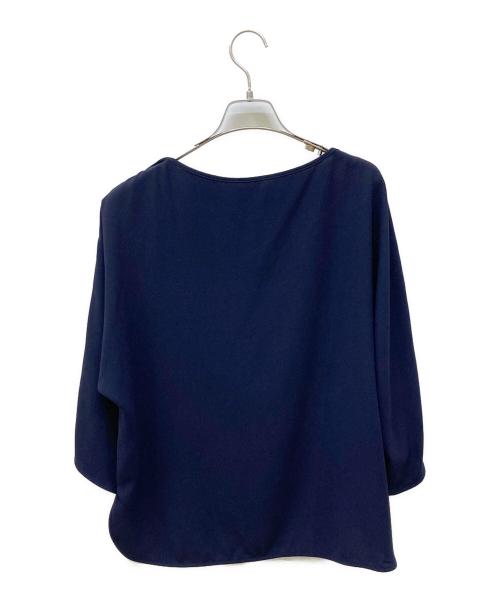 DES PRES（デ プレ）DES PRES (デ プレ) ジャージーライクジョーゼット ボートネックブラウス ネイビー サイズ:FREEの古着・服飾アイテム