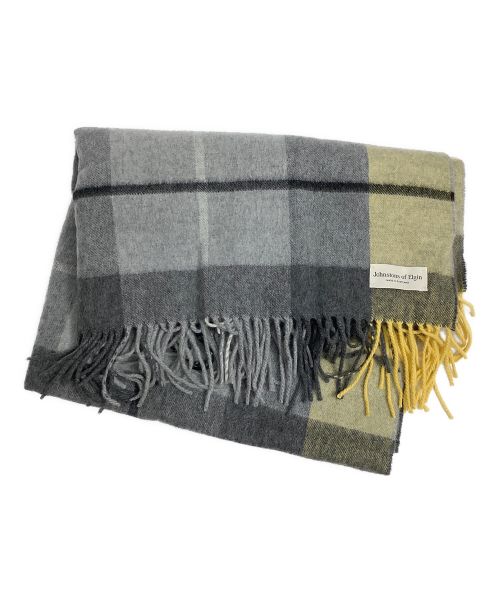 JOHNSTONS OF ELGIN（ジョンストンズオブエルガン）JOHNSTONS OF ELGIN (ジョンストンズオブエルガン) カシミヤチェックストール グレー×イエローの古着・服飾アイテム