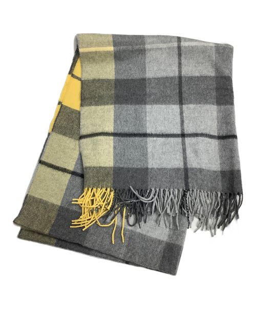 JOHNSTONS OF ELGIN（ジョンストンズオブエルガン）JOHNSTONS OF ELGIN (ジョンストンズオブエルガン) カシミヤチェックストール グレー×イエローの古着・服飾アイテム