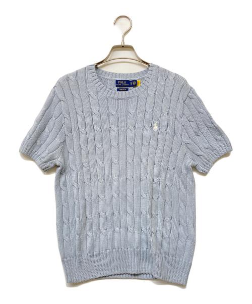 POLO RALPH LAUREN（ポロ・ラルフローレン）POLO RALPH LAUREN (ポロ・ラルフローレン) QRタグ  SS CBL T-SHORT SLEEVE-SWEATER スカイブルー サイズ:Xlの古着・服飾アイテム