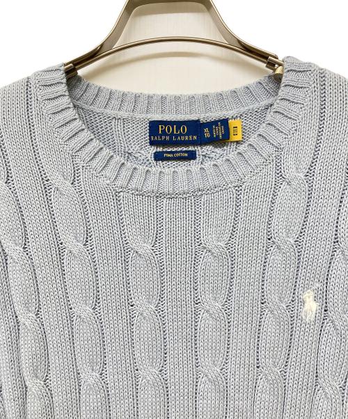 POLO RALPH LAUREN（ポロ・ラルフローレン）POLO RALPH LAUREN (ポロ・ラルフローレン) QRタグ  SS CBL T-SHORT SLEEVE-SWEATER スカイブルー サイズ:Xlの古着・服飾アイテム